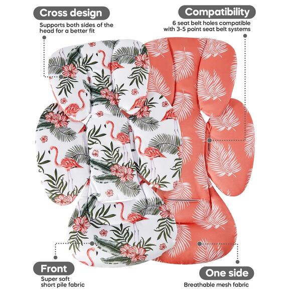 Mamatepe Flamingo Car Seat Insert for Newborn, Reversible Baby Head Body Support - Picture 2 of 7